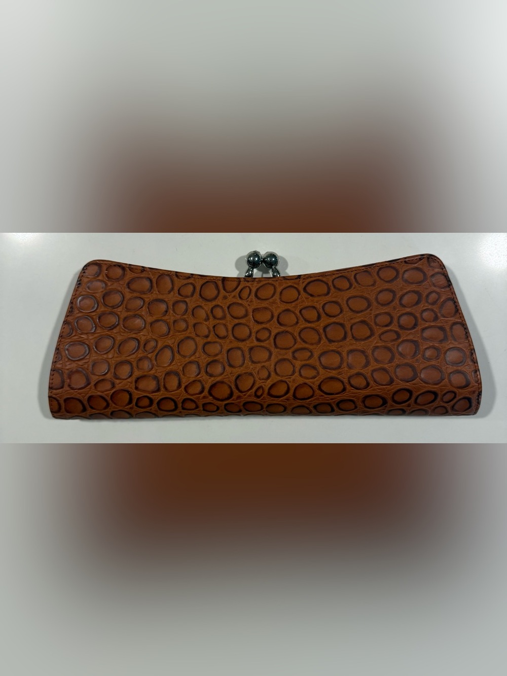 Chocolat Blu Brown Croc-Embossed Kiss-Lock Clutch